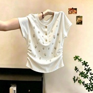 7735 People Mark Collection🎗️40 Pcs Combed Cotton Korean Style Grass Embroidery Short Sleeve T-shirt