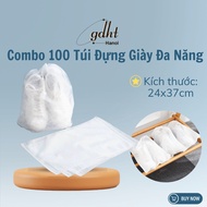 Combo of 100 Non-Woven Fabric Shoe Bags with Drawstring, Plain White, Size 24x37cm, Convenient Trave