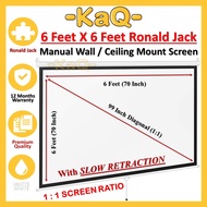 Manual Wall Ceiling Mount Projector Screen 6X6 6 Feet x 6 Feet 1:1 Screen Ratio 70 Inch X 70 Inch Ro