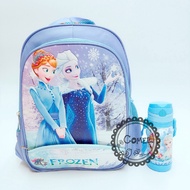 Comel Kids Cartoon Set Frozen Elsa Water Bottle with Straw 450ML School Bag