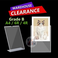 Warehouse Clearance Acrylic Stand A4/ 6R/ 4R [L Shape] Transparent Menu Paper Poster QR Code Clear F