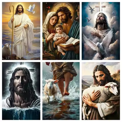 Zipper Bag 5D DIY Jesus and Lamb Diamond Painting Kit , Christian Art Jesus Saving Lost Lamb Diamond