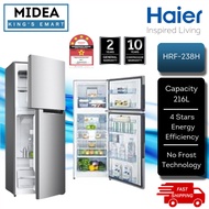 Haier 216L 2-Door 4 Star Refrigerator with Ice Maker HRF-238H / No Frost Cooling System / Fridge Peti Ais