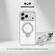 KEEPHONE Shinering Transparent Rhinestone iPhone 17 Pro Max Case with 360 Rotating Stand, Wireless C