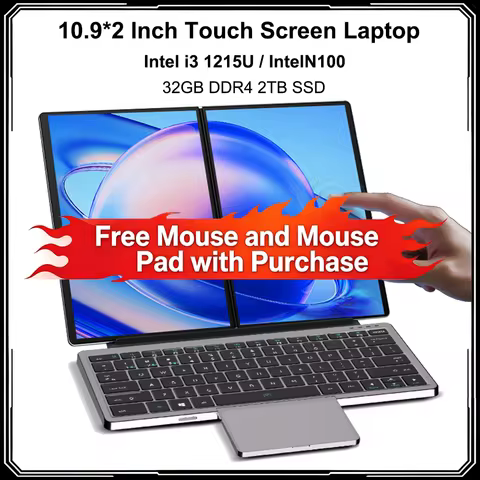10.9 Inch Mini PC Dual Touch Screen Laptop Intel I3 1215U with 32GB DDR4 RAM 2TB SSD Notebook for Ga