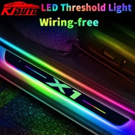 BMW X1 Car LED Dynamic Flow Light Threshold Plate 7 Colour Colorful Door Sill Protection Strip USB Power No Wiring Logo Projector For BMW X1 E84 F48 F48Lci 2023 2024 Accessories