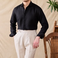 Mr. Lusan Thin Fashion Long Sleeves Windsor Collar Shirt Breathable Linen Silm All-Matching Casual S