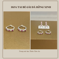 Bông tai bạc bé gái - Hoa tai đính đá Trắng Hồng xinh kiểu dáng basic đơn giản bé gái 1-2-3-4-5 tuổi