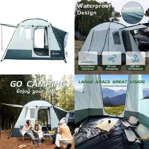 Waterproof 5-Person SUV Tent with Porch, 5000mm PU Coating, Spacious Camping Shelter, 9.8'x9.8'x7.3'