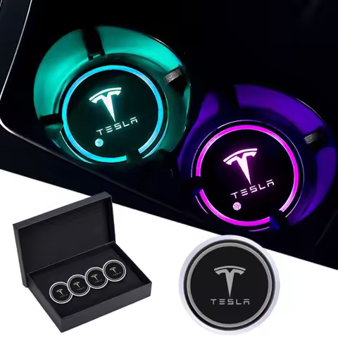 1/2pcs Car Luminous Water Cup Coaster 7 Colorful For Tesla Model 3 S X Y Roadster Invader Coil Mod W