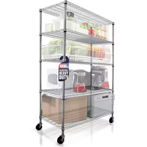 4000 LBS Heavy Duty Wire Rack, 48 x 24 x 76, 5-Tier NSF Commercial Rolling Rack with 4" Industrial C
