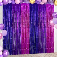 4 Pack Purple Pink Foil Fringe Curtains Streamers Backdrop for Demon Movie Hunter Theme Party Decora
