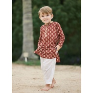 Kids Baju Raya for Eid, Racial Harmony, Deepavali Ethnic Wear 'Ansh' Boys Maroon Kurta Pajama Set in Soft Cotton