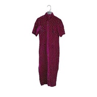 二手 深紫紅配色 絨布 點點 短袖 古董訂製 旗袍 OPF308