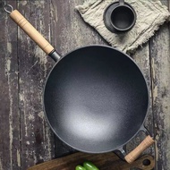 铸铁家用炒锅多功能炒菜锅老式生铁锅无涂层不粘锅圆底燃气灶适用Cast iron household wok, multifunctional vegetable wok, old-fashioned raw20240606
