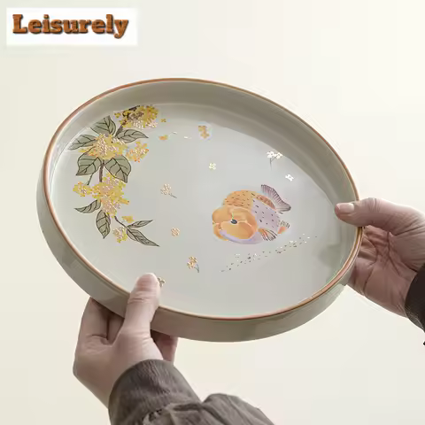Plant Ash Gold Osmanthus Fish Tea Tray Cake Rack Coffee Storage Board Organizers Desk Dishes For Ser