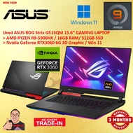 #RG142 USED ASUS ROG Gaming G513QM AMD R9 RYZEN 9-5900HX 16GB 512GB SSD NVIDIA GEFORCE RTX3060 6GB F