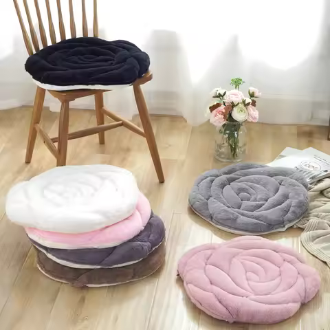 Thiened Plu Chair Pad Rose Flower Pattern Tat Office Chair Mat Winter Pure Color Home Decorative Cui