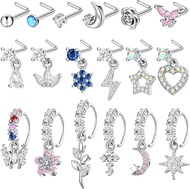 Boneci 18 PCS dangle Nose Ring L รูป dangling Nose STUD Nose Ring Hoop อินเดียจมูกเจาะเครื่องประดับ 