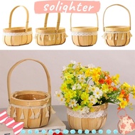 SOLIGHTER Flower Arrangement Basket, Lace Tassel Sturdy Braid Flower Baskets, Creative with Handle Wood Picnic Packaging Gift Basket Flower Shop