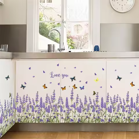 Lavender Plant Baseboard Creative DIY Flower Wall Sticker Entrance Kitchen Bathroom Bedroom Living R