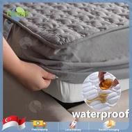 【100% Waterproof 】Cotton Fabric Mattress Protector Topper Single/Queen/King Size Fitted Bedsheet Solid Color Bed sheet