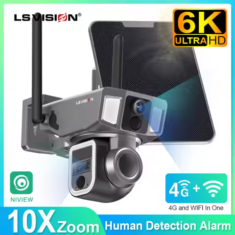 LS VISION 4G & wifi In 1 Solar Camera Outdoor 12MP 6K 10X Zoom Dual Screen PIR Detection Auto Tracki