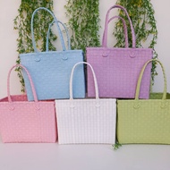 Woven Basket Plastic Line Compact Market Plain Color Size Width 15 Length 27.5 Height 21.5 Cm Mouth 
