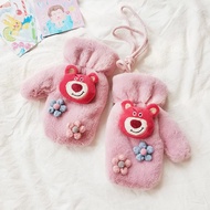 [ONEPV] Nieuwe Miniso Lotso หนังเทียม Konijnenbont Handschoenen Winter Schatige Gewatteerde En Verdi