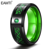 EAMTI 8MM Tungsten Rings for Men Black/Green Cubic Zirconia Eternity Ring Cz Celtic Dragon Wedding B