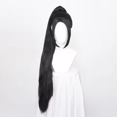 ccutoo wig Valorant Sage Cosplay Wig Long Black Women Wig with Removable Ponytail Synthetic Hair Hea