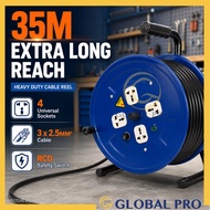 35M Heavy Duty Cable Reel Extension Wire 3 x 2.5MM² 3 Core 4 Universal Socket RCD Safety Switch Fuse