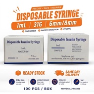 [Ready Stock Malaysia] 31g 6mm/8mm Disposable Sterile Insulin Syringe Needle (Box of 100)