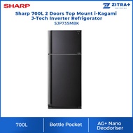 Sharp 700L 2 Doors Fridge Top Mount J-Tech Inverter i-Kagami Refrigerator SJP735MBK