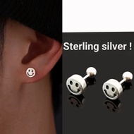 Screw Ear Bone Stud Men S925 Sterling Silver Stud Earrings 2024 Women's Ear Piercing Smiley Face Sin