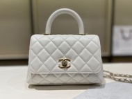 Chanel Coco Handle Mini 19cm White Caviar LGHW 21k 白色牛皮淺金