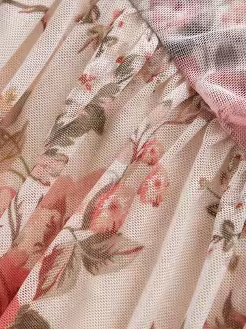SHEIN MOD Women Vintage Floral Print Ruched Slit Midi Dress,Beige Women Dresses,Fairy Dress,Formal D