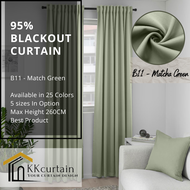 B11 - Ready-Made 95% Blackout Curtain MATCHA GREEN, Langsir Siap Jahit. LANGSIR KAIN TEBAL! ( HOOK/RING )