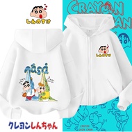 Kids Zipper Hoodie with Crayon Shin chan Lucky Cat Prints Cartoon Themed Casual Sweatshirt for Child