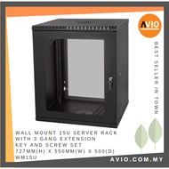 Wall Mount 15U Server Rack with 3 Gang Extension Key and Screw Set 727mm(H) x 550mm(W) x500(D) WM15U