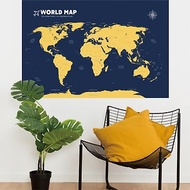 【輕鬆壁貼】世界地圖/勇士藍 - 無痕/居家裝飾