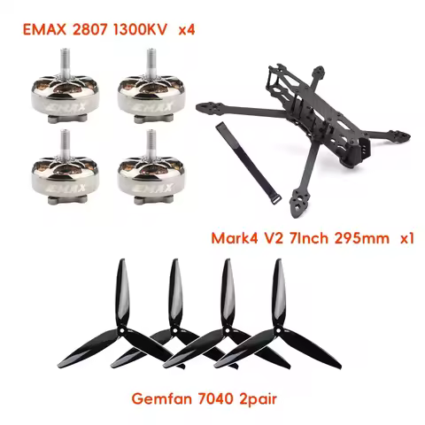 FPV Carbon Fiber Frame Mark4 V2 7Inch 6mm Arm EMAX ECO II 2807 1300KV Brushless Motor Gemben 7040 7i
