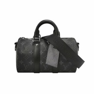 Louis Vuitton (LV)Keepall25牛皮Monogram印花加強飾帶斜背包晶片款