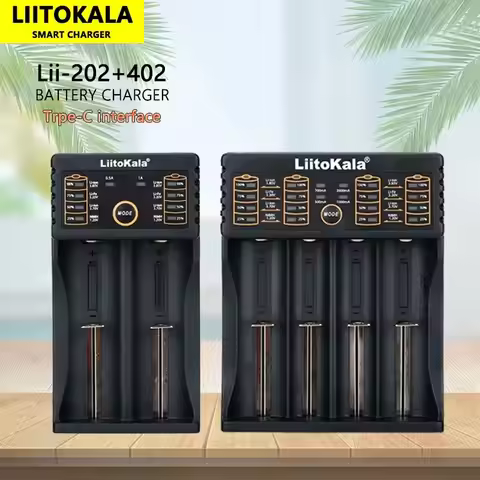 Liitokala Lii-202 Lii-402 5V2A Output Type-C Wire Interface Universal 3.7V 3.2V 3.85V 18650 21700 Re