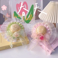 New Spring Summer Pet Hat Cat Sweet Flower Lace Design Straw Hat Dog Sun Hat Cat Dog Decorations