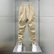 Ice-silk cargo pants mens summer loose-fitting foot-binding Harlan pants cool cool casual pants thin