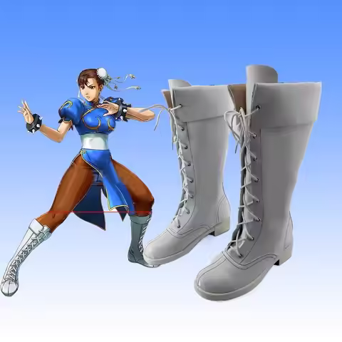 Street Fighter Chun Li Cosplay Costume Shoes Handmade Faux Leather Anime Boots