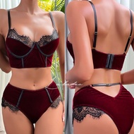 Elara Velvet Lingerie Set 2 Piece Sexy Bludru Underwear