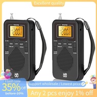 In stock-2X Portable Radio Mini AM FM Weather Radio Pocket Radio LCD Screen Digital Alarm Clock Radio Player