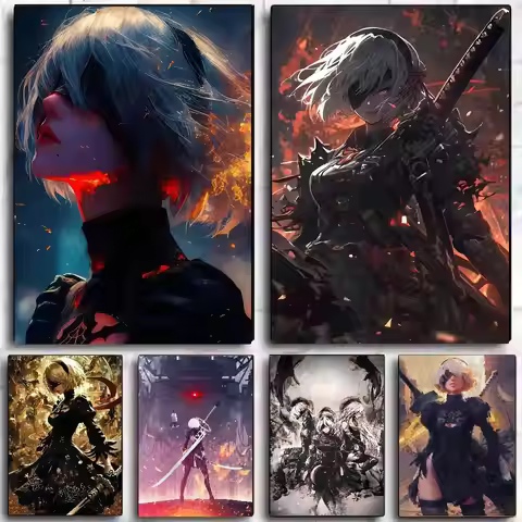 2B - NieR Automata Poster Self-adhesive Art Waterproof Sticker Coffee House Dorm Room Wall Decor